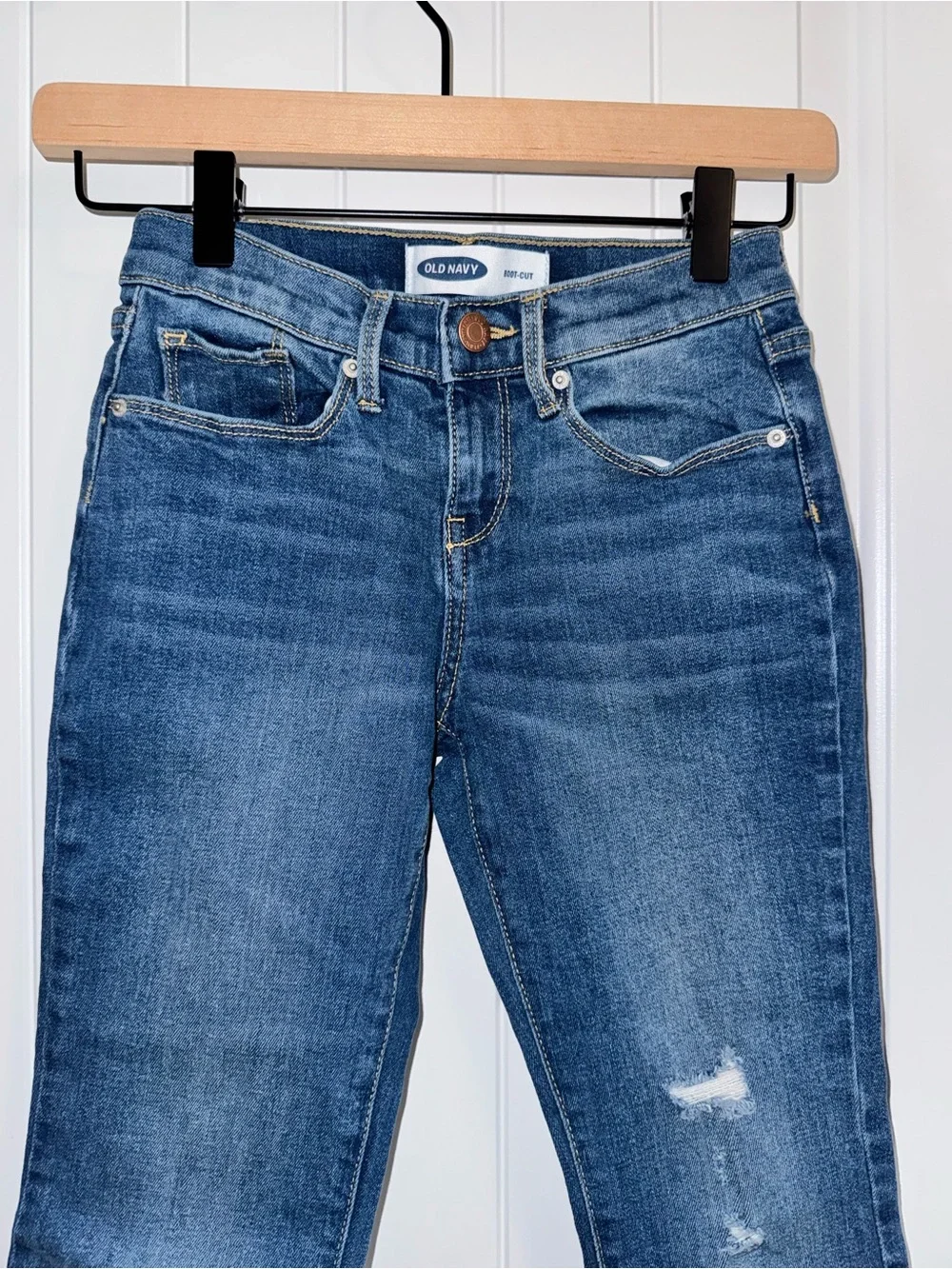 Old Navy Girls Size 8 Bootcut Jeans Distressed Raw Hem
